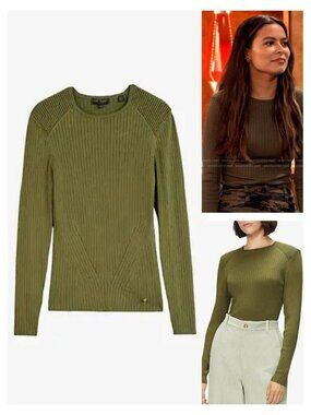 TED BAKER Eeffii Ribbed Sweater Size 8 Khaki